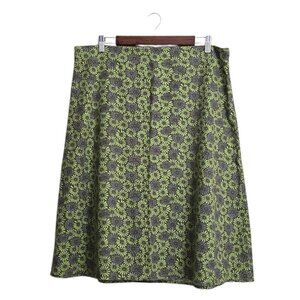 Eddie Bauer Green Floral Linen Blend Knee Length A-Line Skirt Sz 14